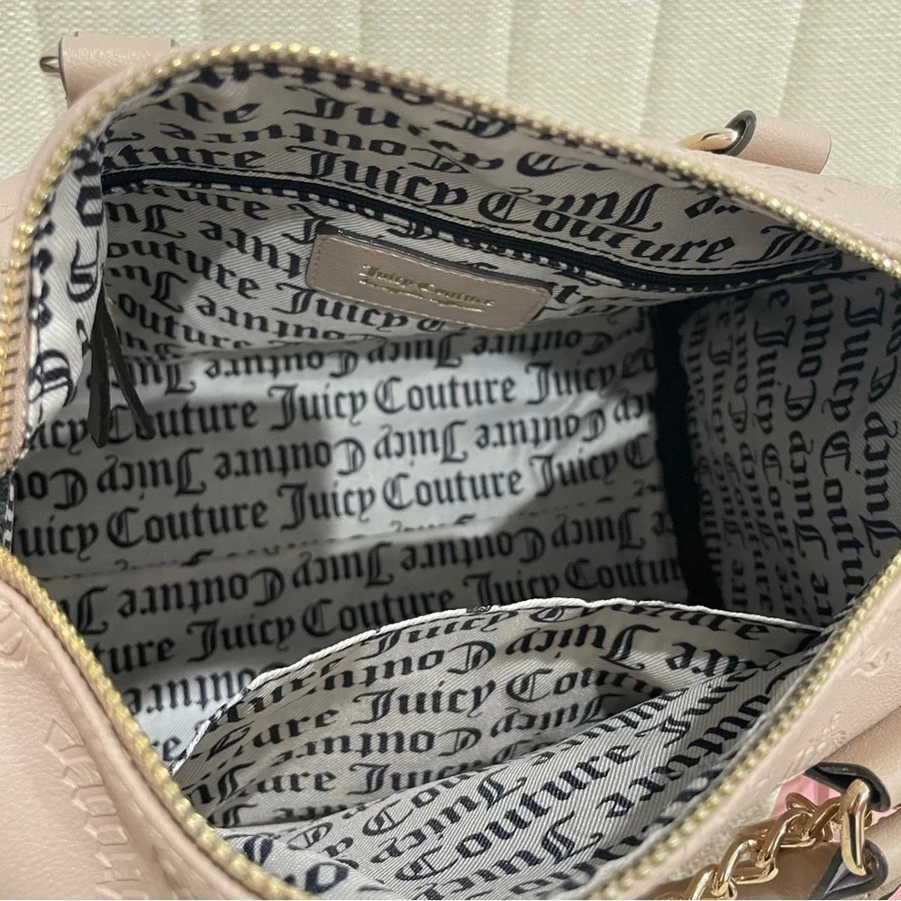 NEW Juicy Couture‎ Blush Pink Embossed Logo Satchel Bag with Rhinestone Charms